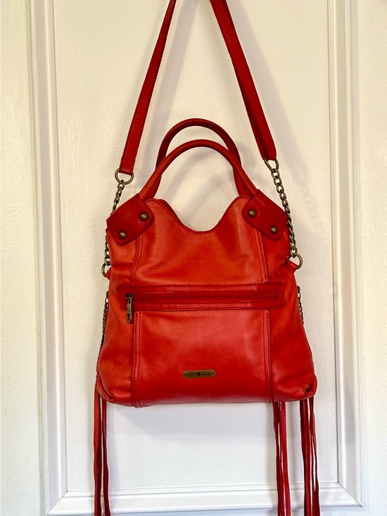 Lucky Brand Handbags - Lucky Brand Logan Coral Red Leather Tassel Crossbody Bag Satchel Hobo